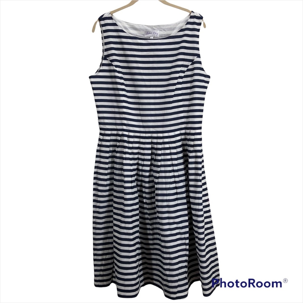 Rachel Riley blue and white striped dress sleeveless